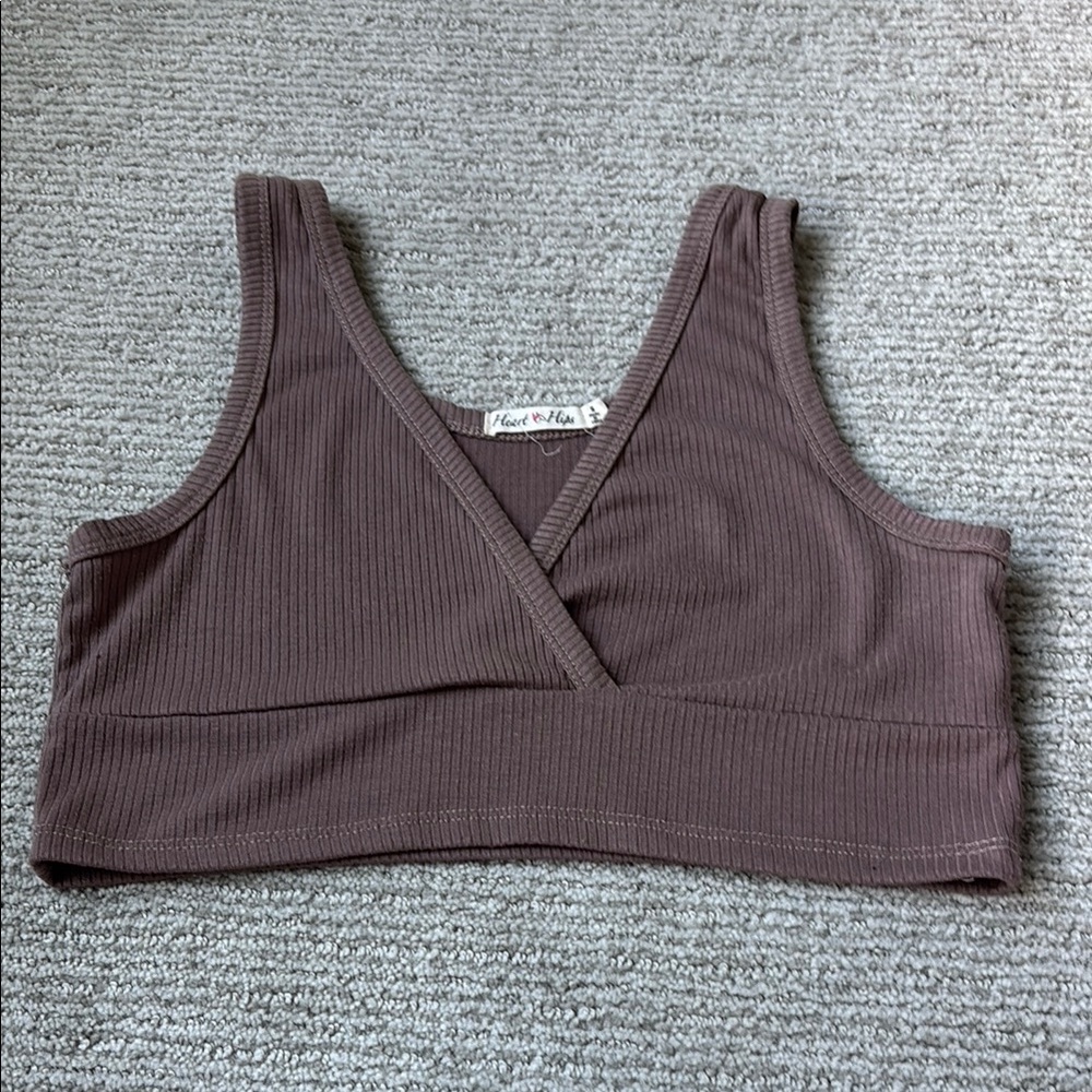 Brown Ribbed Crop Top